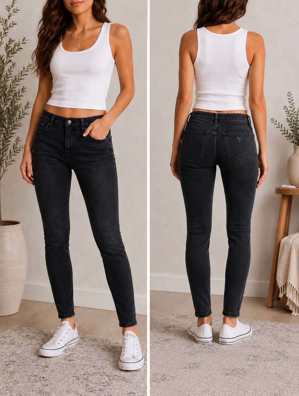 GUESS Power Skinny Low Rise Washed Black Jeans Size 31